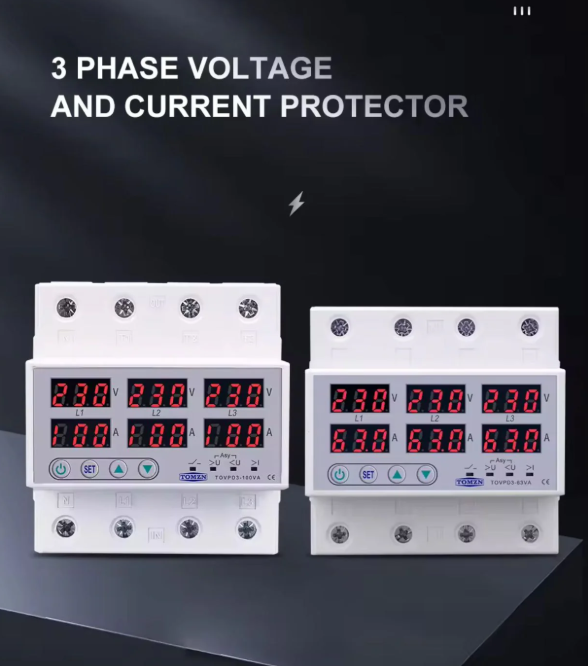 3 Phase 63A 100A Din rail adjustable Over Under Voltage current limit protection Relay Protector SYN ASYNC Synchronous Asynchronous