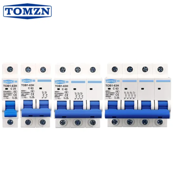 AC MCB TOB1-63H C curve 230/400V~ 50HZ/60HZ Mini Circuit breaker 2P 4P 63A
